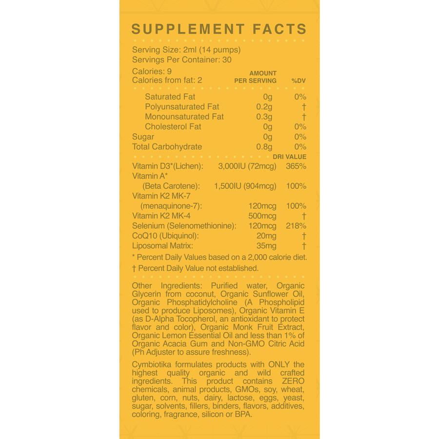 Cymbiotika Synergy D3 K2 CoQ10 Supplement Facts