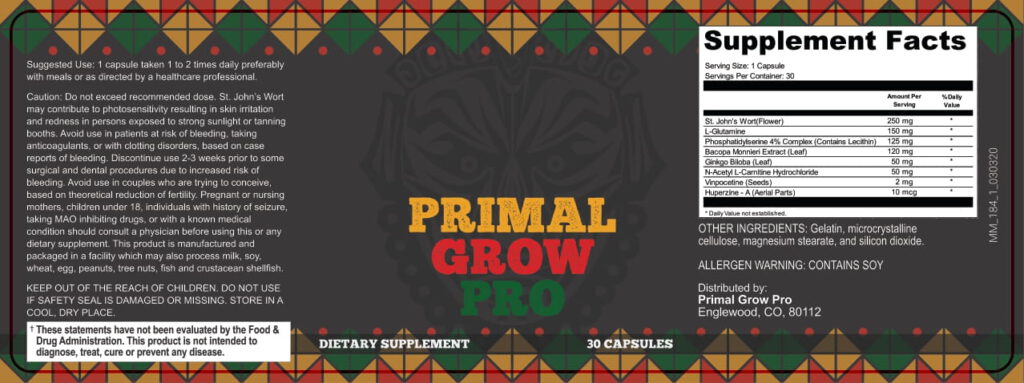 Primal Grow Pro Supplement Facts