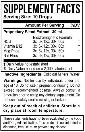 15 Day HCG Diet Program Supplement Fact